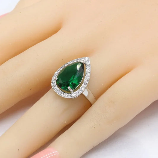 Water Drop Jewelry Sets For Women Green Zirconia Bracelet Earrings Necklace Pendant Rings Gift Box
