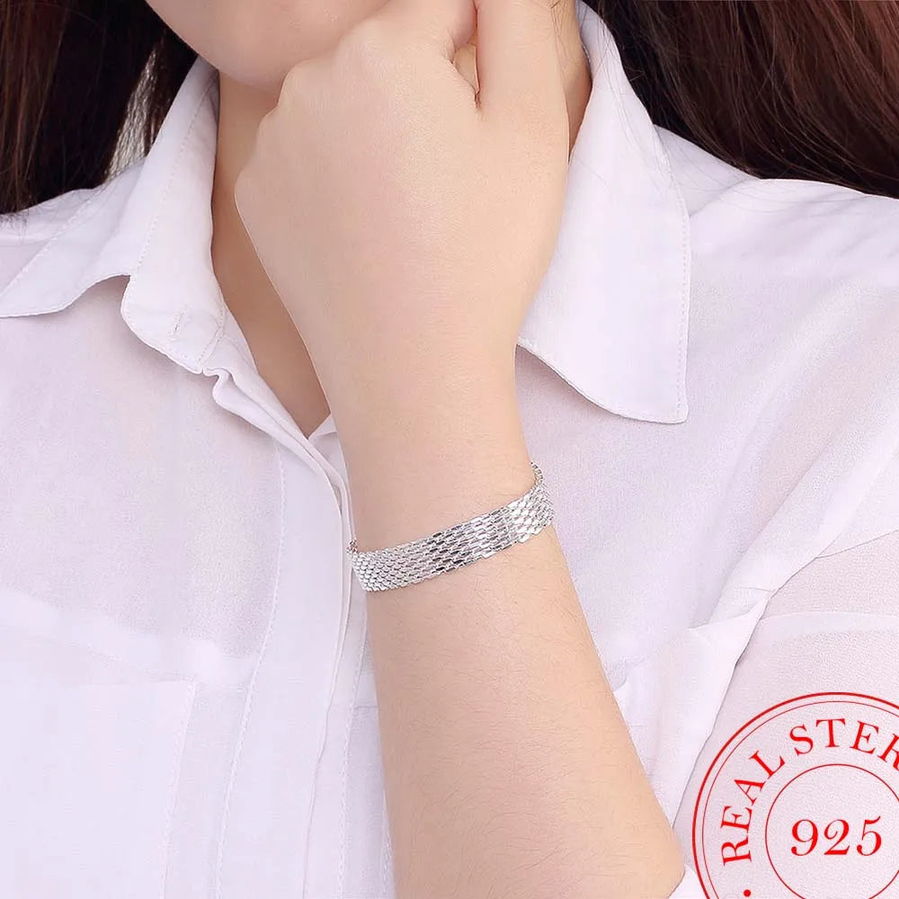 Women's Fashion Chain Bracelet Real 925 Sterling Silver Soft Watchband Charm Bracelet & Bangles Fine Jewelry Pulseiras De Prata