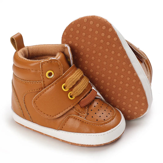 Newborn Baby Fashion Sneakers Shoes Boys Girls Solid Lace Up High Shoes Toddlers Breathable Non Slip First Walkers 0-18 Months