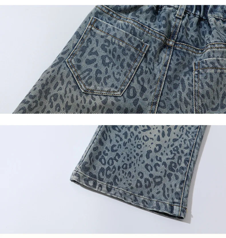 Girls' Pants 2025 New Children's Spring Clothing Spring and Autumn Fashionable Jeans Baby Girl Leopard Print Wide-leg Pants