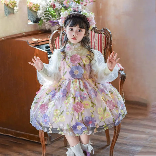 Spring and Summer New Flower Girl Dresses Sweet and Cute Suspender Princess Costume Flower Sleeveless Little Girl Carnival Dress