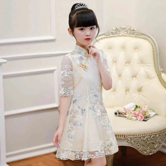 Girls Dress Summer Clothes Hanfu New Fashion Children's Vintage Net Yarn Dress Kids Girls Dresses for School Wedding of 12 Years