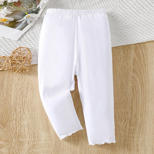 3-piece Girls Tn Summe Sweet And Cute With Fungus Edge 7-point Leggings Basic Versatile Elastic Casual Pants Home Pants