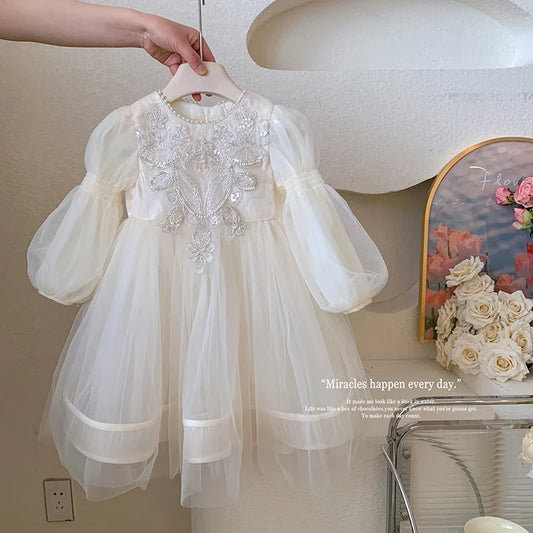 Girls Princess Dress Flower Girl Little Girl Birthday Dress Foreign Style Children's Court Style Pearl Dress
