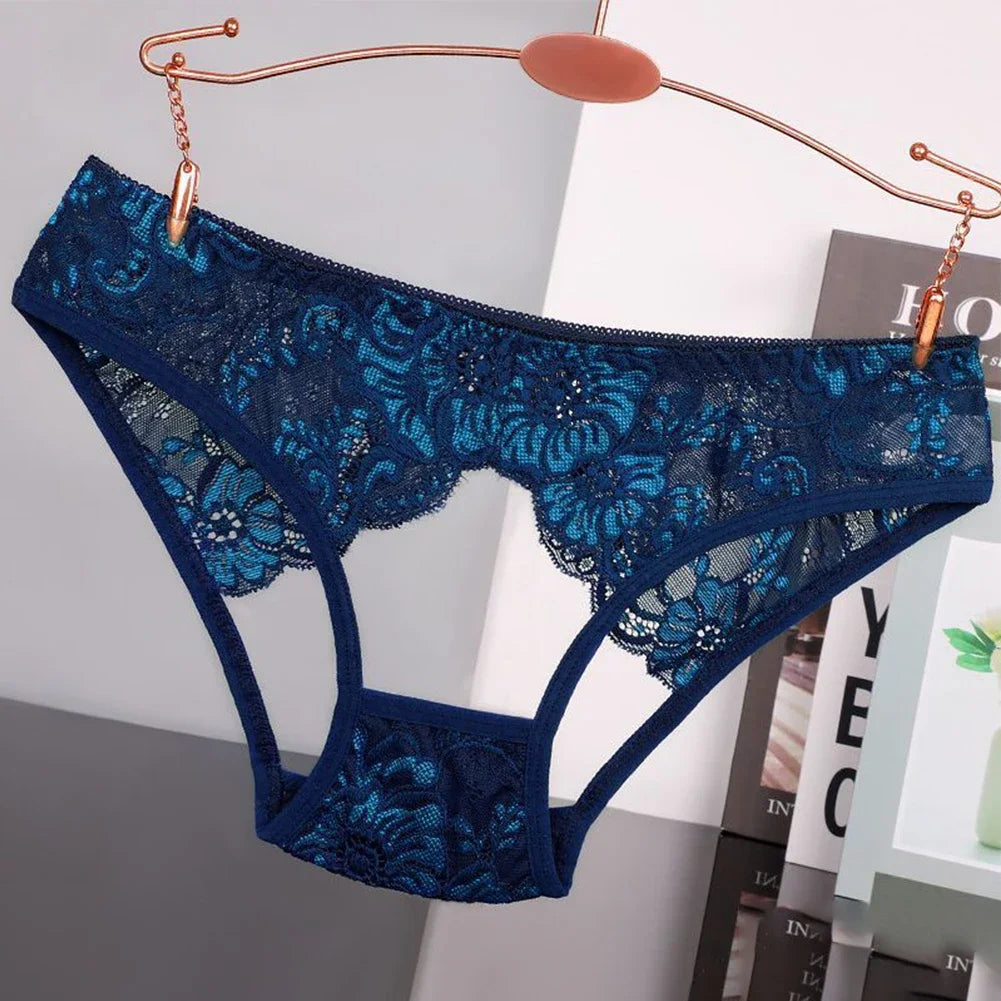 Women's Briefs Low Waist Hollow Lace French Knickers Panties Lingerie Briefs Mesh Sheer Thongs Underwear Female