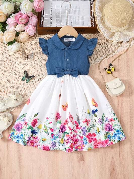 New Summer Children Dresses With Bow Print Casual Dress Outdoor Carnival Birthday Party Girl Clothes Cute Girl Skirt 2-10Y