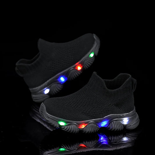 2025 new baby and toddler sports shoes for boys and girls, with LED lights, illuminated shoes, comfortable and breathable sports
