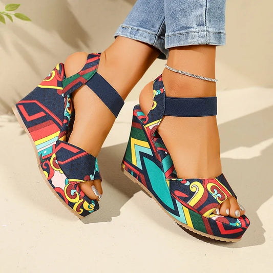 Shoes for Women 2025 New Women Wedge Sandals Retro Ethnic Printing Platform Sandals Ladies Casual Comfortable Outdoor Sandals