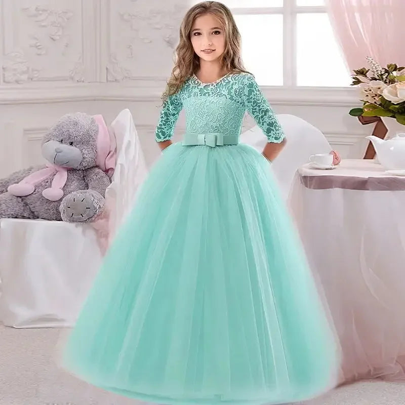 Girl's Dress Long dresses for girls aged 4-12 baby birthday dress Girls' beauty pageant dress Elegant wedding flower girl dress