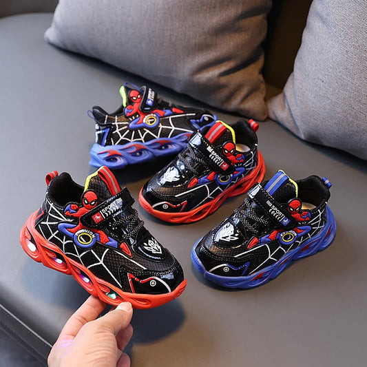 Boys Shoes LED Lights Cartoon Autumn Children's Sports Shoes Leather Non-slip Children's Running Shoes Sneaker Size 25-35