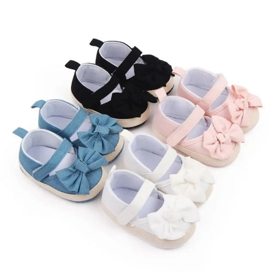Soft Soles Baby Girls Shoe Non-slip Solid Color Butterfly Knot Shoes Bowknot Cloth Sole Princess Shoes Baby Girl Dress