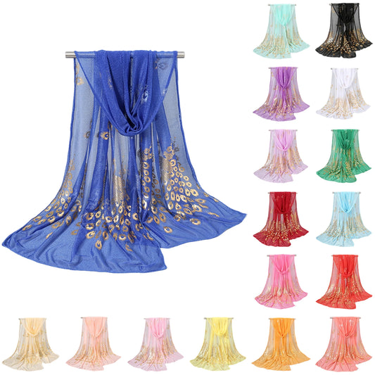 Women'S Elegant Peacock Print Scarf Lightweight Sheer Shawl For Daily Wear Special Occasions 2026 Trending Bufanda De Estampado