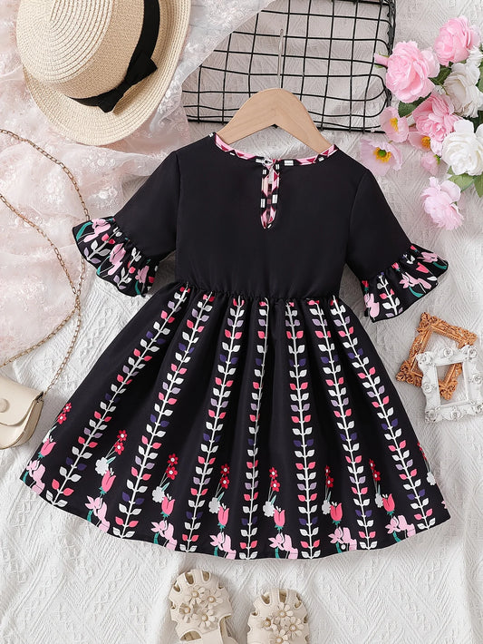 Summer Girl Dress: Lantern Sleeves + Geometric Collar Decoration | Eid al-Fitr Clothing / Birthday Gift