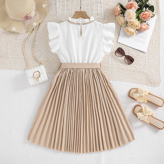 2026 Summer Fashion Summer Girls Dress Cute Splicing Style Bow Sleeveless Princess Dresses For Kids Children Birthday Present