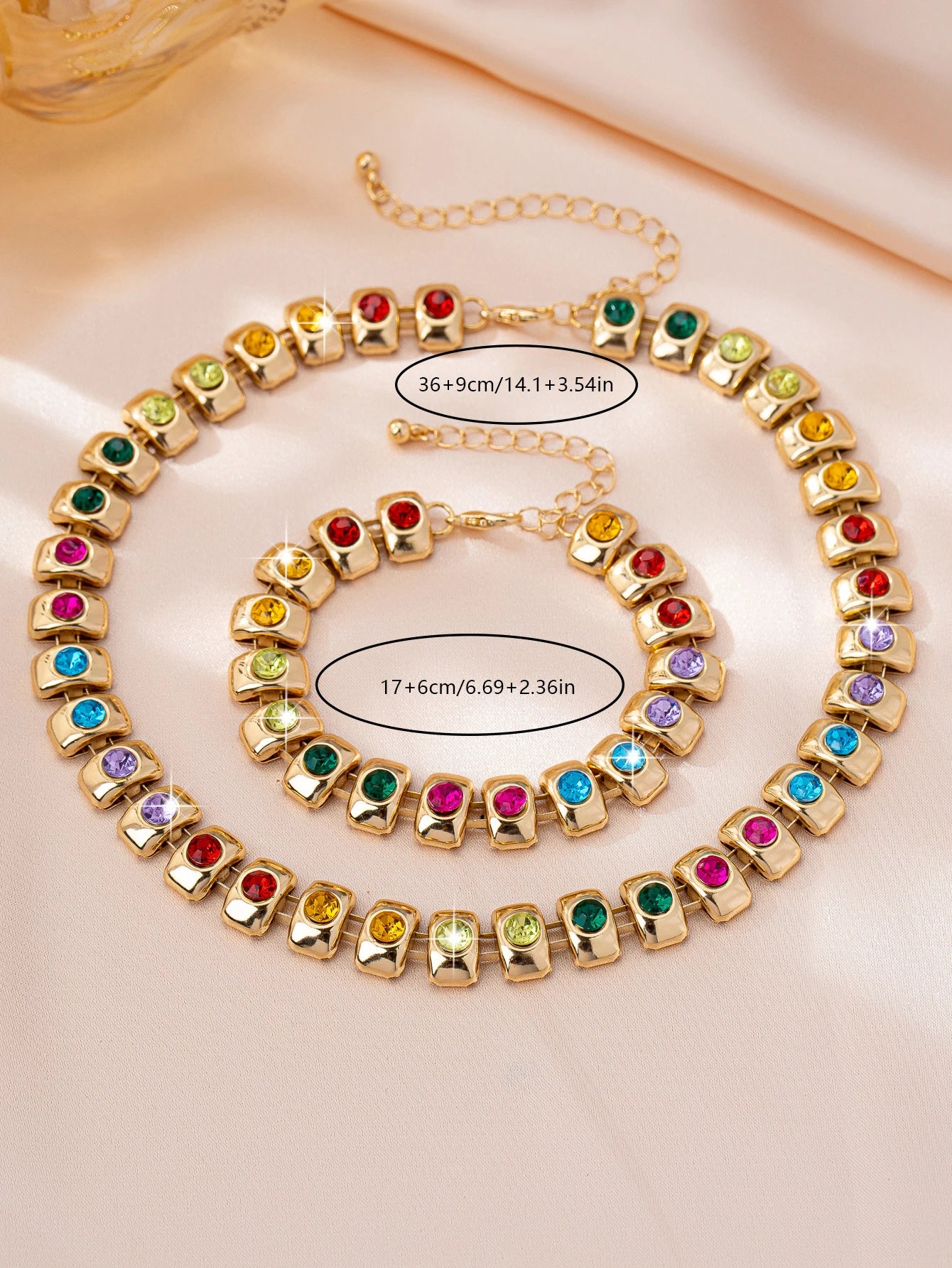 Women's Personalized Summer Bright and Luxurious High-End Full-Diamond Bracelet and Necklace Set