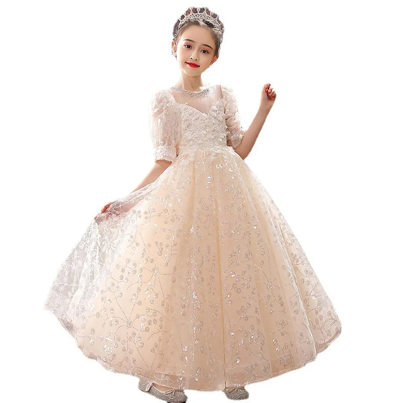 Girl Wedding Evening Party Dresses Kids Formal Dress for Girls Princess Pageant Sequins Long Gown Children Boutique Clothing