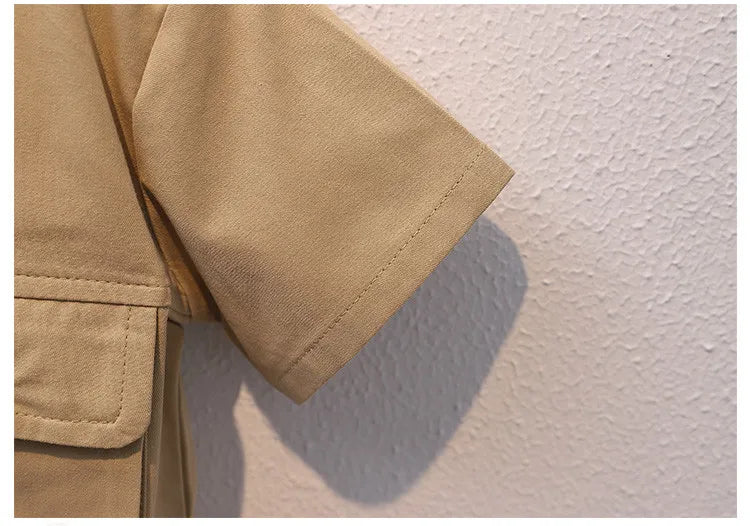 Summer Kids 2026 Summer New Boys Suit Child Buttons Shirt Cargo Shorts Multi-pocket Workwear Suit Short Sleeve Shorts Cotton Set