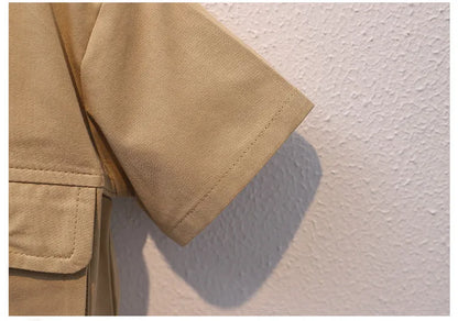Summer Kids 2026 Summer New Boys Suit Child Buttons Shirt Cargo Shorts Multi-pocket Workwear Suit Short Sleeve Shorts Cotton Set