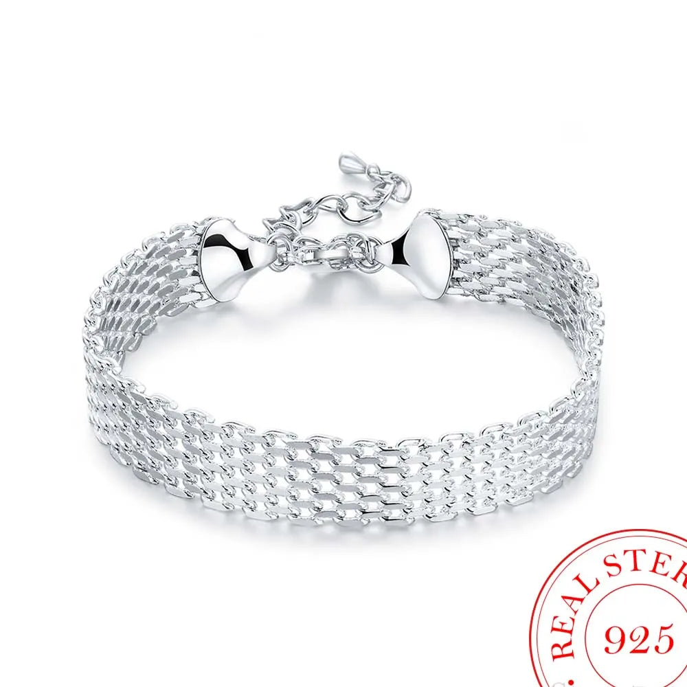 Women's Fashion Chain Bracelet Real 925 Sterling Silver Soft Watchband Charm Bracelet & Bangles Fine Jewelry Pulseiras De Prata