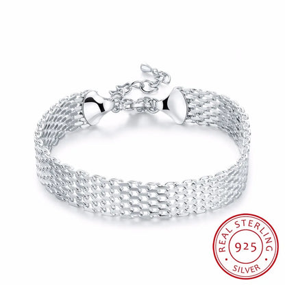 Women's Fashion Chain Bracelet Real 925 Sterling Silver Soft Watchband Charm Bracelet & Bangles Fine Jewelry Pulseiras De Prata