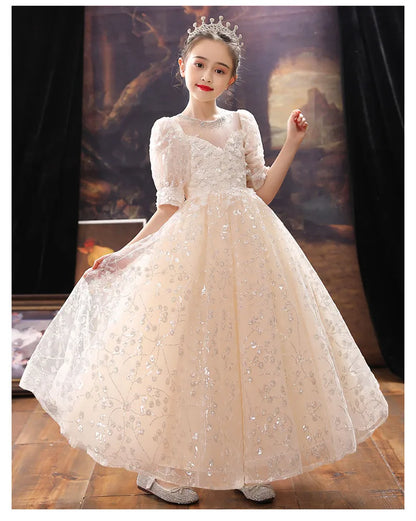 Girl Wedding Evening Party Dresses Kids Formal Dress for Girls Princess Pageant Sequins Long Gown Children Boutique Clothing