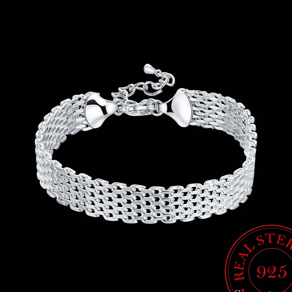 Women's Fashion Chain Bracelet Real 925 Sterling Silver Soft Watchband Charm Bracelet & Bangles Fine Jewelry Pulseiras De Prata