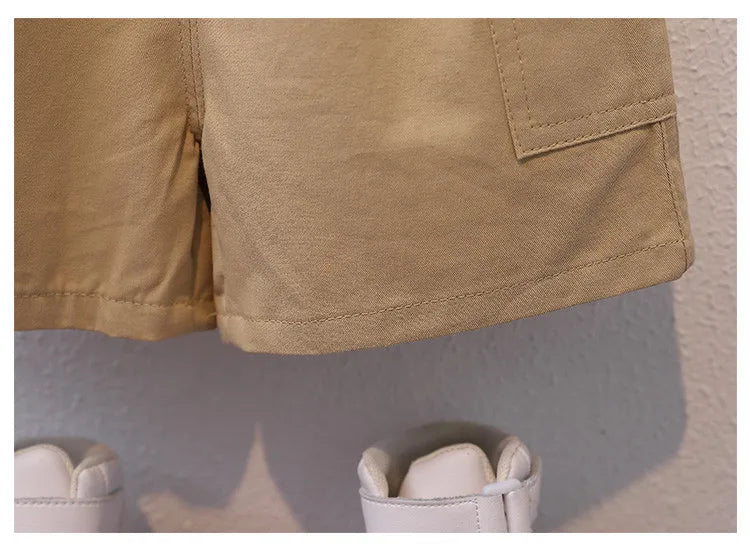 Summer Kids 2026 Summer New Boys Suit Child Buttons Shirt Cargo Shorts Multi-pocket Workwear Suit Short Sleeve Shorts Cotton Set