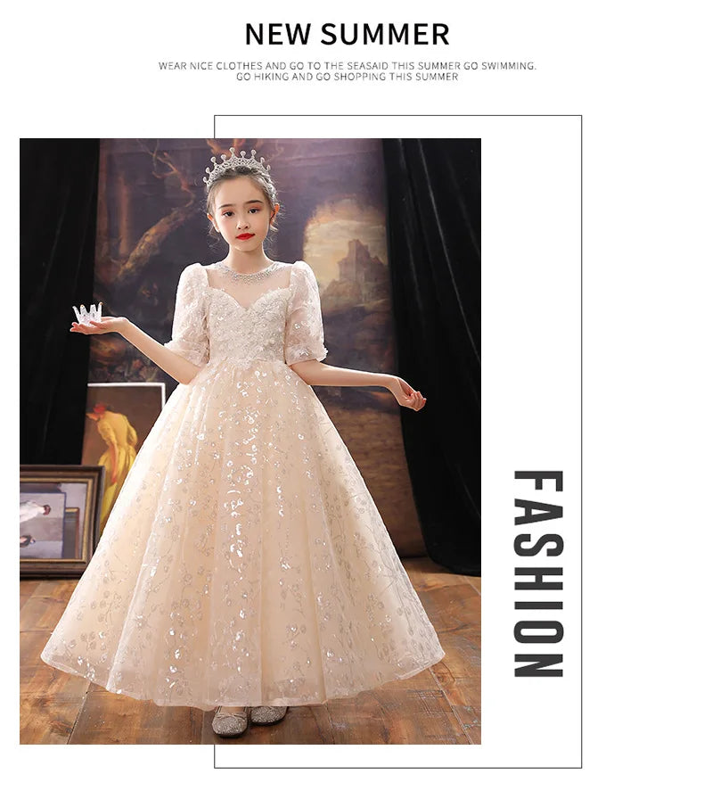 Girl Wedding Evening Party Dresses Kids Formal Dress for Girls Princess Pageant Sequins Long Gown Children Boutique Clothing
