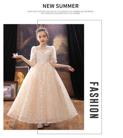 Girl Wedding Evening Party Dresses Kids Formal Dress for Girls Princess Pageant Sequins Long Gown Children Boutique Clothing