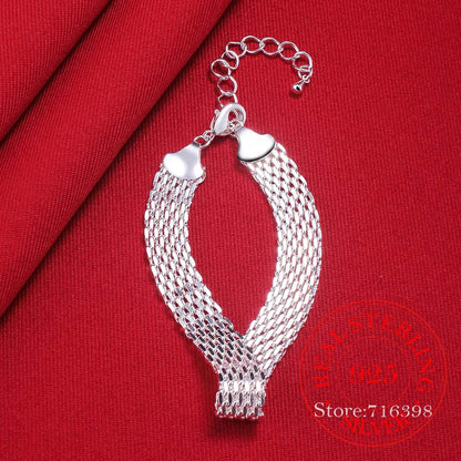 Women's Fashion Chain Bracelet Real 925 Sterling Silver Soft Watchband Charm Bracelet & Bangles Fine Jewelry Pulseiras De Prata