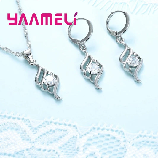 Jewelry Sets For Women Charms 925 Sterling Silver Color Pendant Necklace Hoop Earring Fashion Classic Collares Wedding Gift