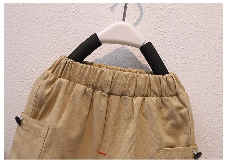 Summer Kids 2026 Summer New Boys Suit Child Buttons Shirt Cargo Shorts Multi-pocket Workwear Suit Short Sleeve Shorts Cotton Set