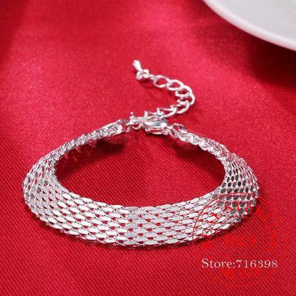 Women's Fashion Chain Bracelet Real 925 Sterling Silver Soft Watchband Charm Bracelet & Bangles Fine Jewelry Pulseiras De Prata