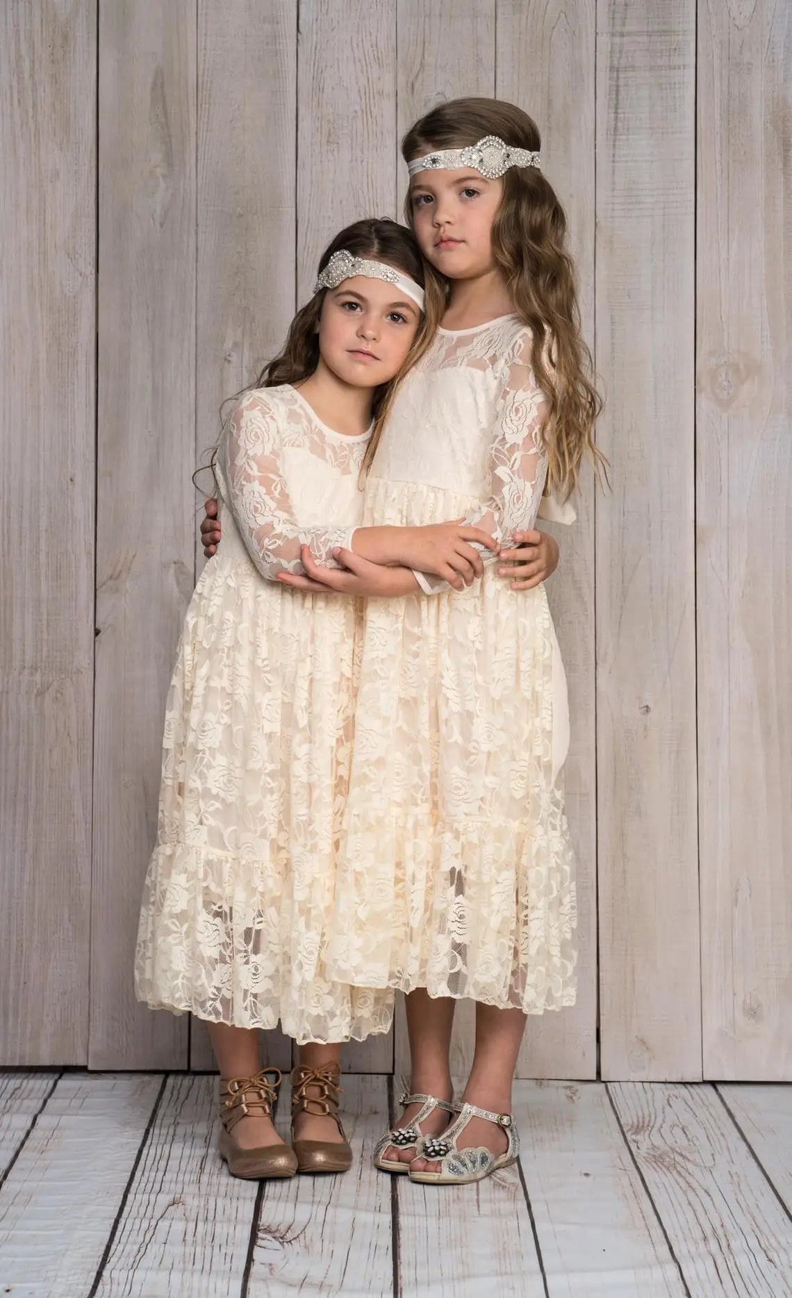 2-12 Year Flower Girl Dresses White Beige Long Sleeve Summer Dress Communion Toddler Kids Christening Wedding Bridesmaid Clothes