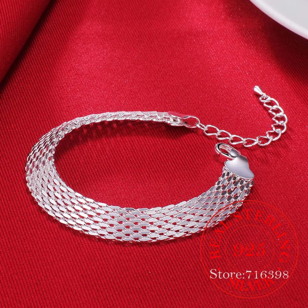 Women's Fashion Chain Bracelet Real 925 Sterling Silver Soft Watchband Charm Bracelet & Bangles Fine Jewelry Pulseiras De Prata