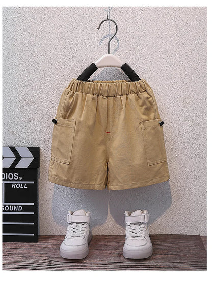Summer Kids 2026 Summer New Boys Suit Child Buttons Shirt Cargo Shorts Multi-pocket Workwear Suit Short Sleeve Shorts Cotton Set