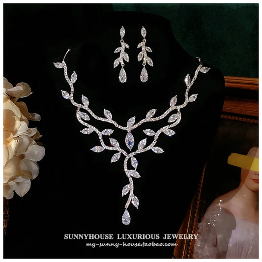 Fine Jewelry Sets For Women S925 Sterling Necklace Top Quality Floral Design Earrings Shinning Party Wedding Accessories Set
