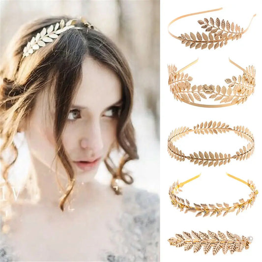 Bridal Hair Accessories Hair Bands Korean Gold Leaves Wreath Vintage Pearl Wedding Tiara Headband Women Girls Hair Crown