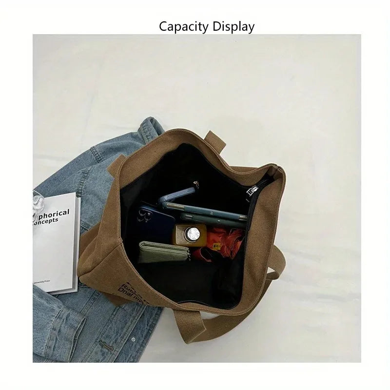 Women's Canvas Tote Bag Fashionable Spacious Durable Shoulder Bag with Zipper Closure and Classic Design Perfect for Work