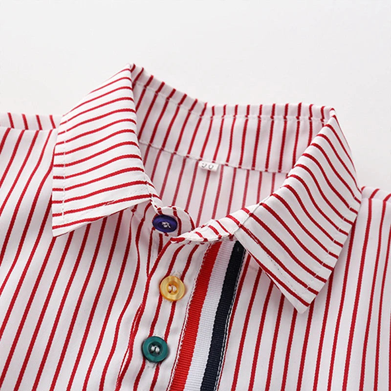 Summer Boys Clothing Set Cotton Striped Short Sleeve Lapel Shirt Pants 2Pcs Suit For 2-6 Years Kids Casual Outfits Elegant Suit