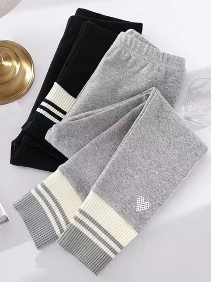 Girls Leggings Spring Autumn Casual Outerwear Pants 3-10Y Heart Pattern Ribbed Cuffs Kids Stretchy Tights Fashion Girls Bottoms