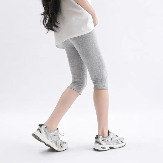 Girls Pants Calf Length Pant Elastic Kids Leggings Children Skinny Pant Trousers Solid Color 2-12Y Cropped Bottoms Leggings
