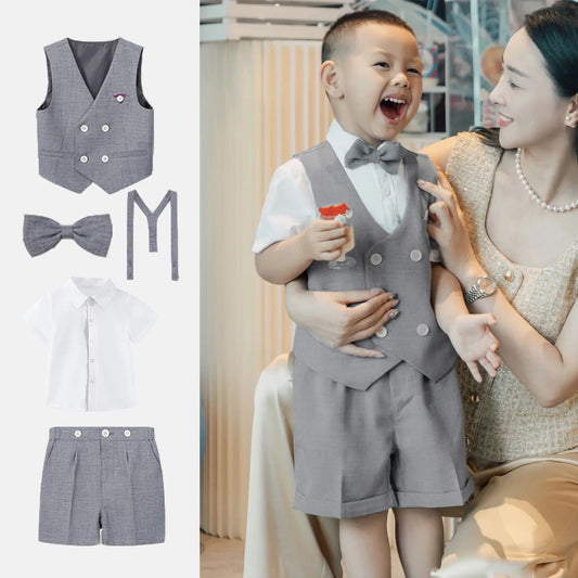 Summer 4Piece Infant Boy Clothes Set Fashion Gentleman Suit Baby Outfit Children Boys' Gentleman Suit  Kids' Clothing