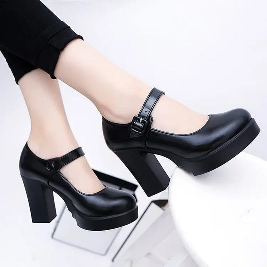 Women's shoes on Heels Women Platform Pumps Spring Summer Shallow Mouth Buckle Strap Shoes Round Toe Shoes for Women2024