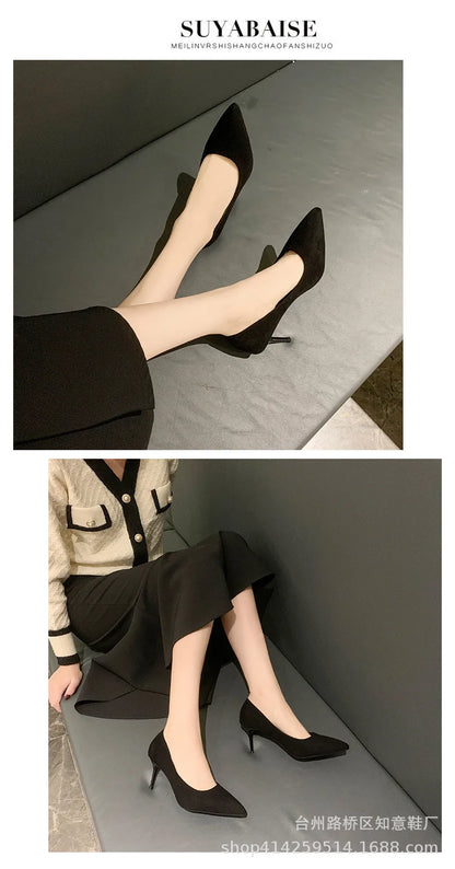 Women's Shoes Concise Flock High Heels Women Pumps Pointed Toe Classic Red Gray Ladies Wedding Shoes Office Big Size 34-43