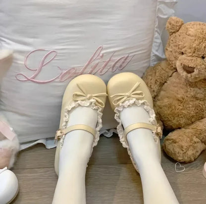 Women's Fashion Single Shoes Spring New Round Head Shallow Mouth Butterfly Knot Metal Buckle Soft Sole Non-slip Flat Shoes