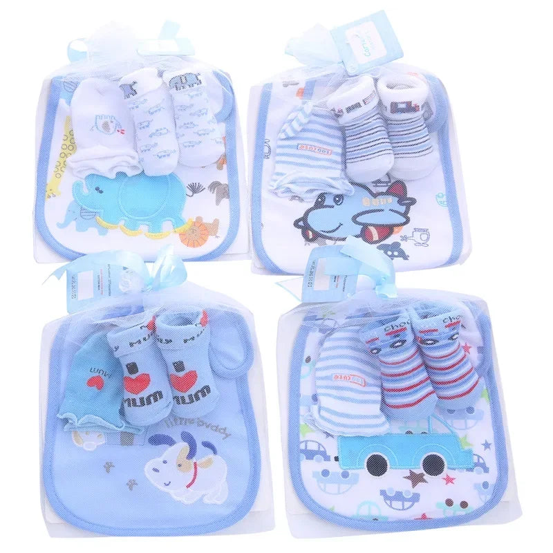 1 bag Baby Cotton Bibs Towel Socks Sets Newborn Kids Burp Cloths+Socks +Anti-scratch Gloves Boys Girls Christmas Birthday Gift