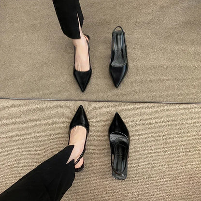 Fashion Female Shoes 2025 New Women's Pumps Solid Color Simple Mid Heel Shoes Sexy Pointed Toe Slingback Elegant Dress Shoes