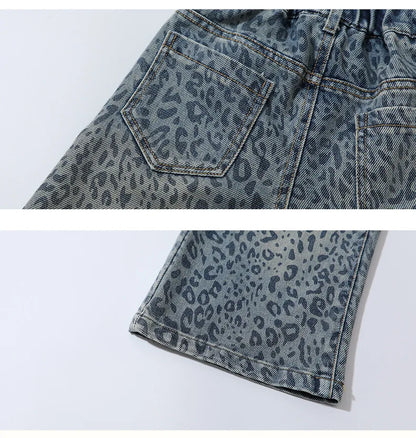 Girls' Pants 2025 New Children's Spring Clothing Spring and Autumn Fashionable Jeans Baby Girl Leopard Print Wide-leg Pants