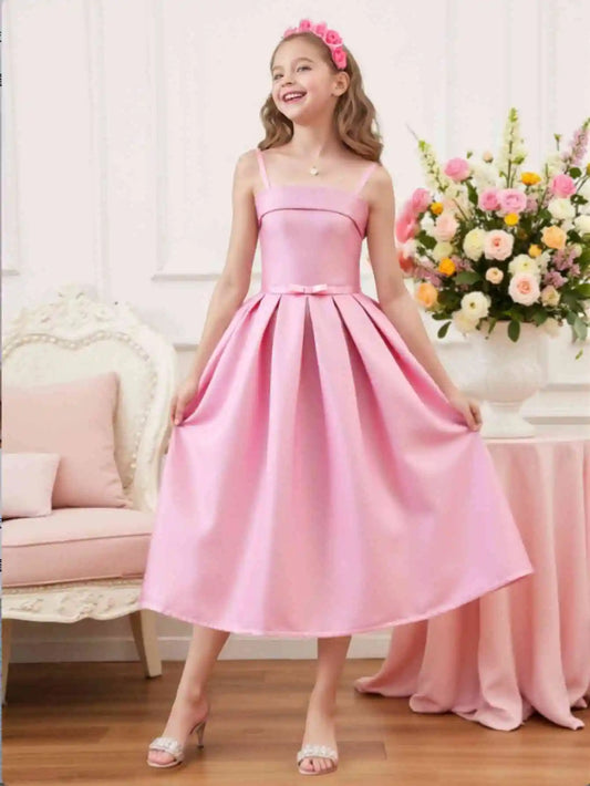 Girl's Pink Dress Summer Elegant and Sweet Sleeveless Birthday Party Dress